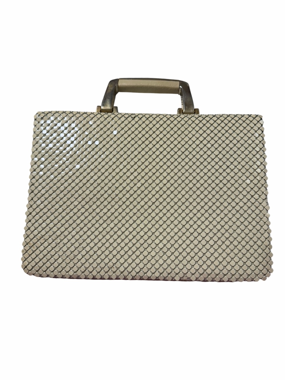 Vintage 60’s Beige Mesh Top-Handle Women's Ivory Briefcase Purse - Picture 2 of 10